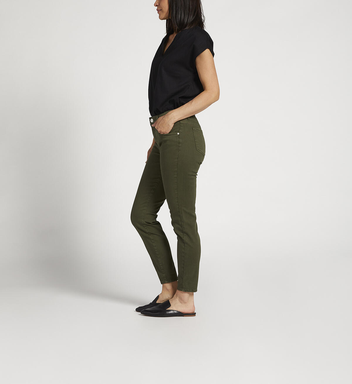Cecilia Mid Rise Skinny Pants, Olive, hi-res image number 2