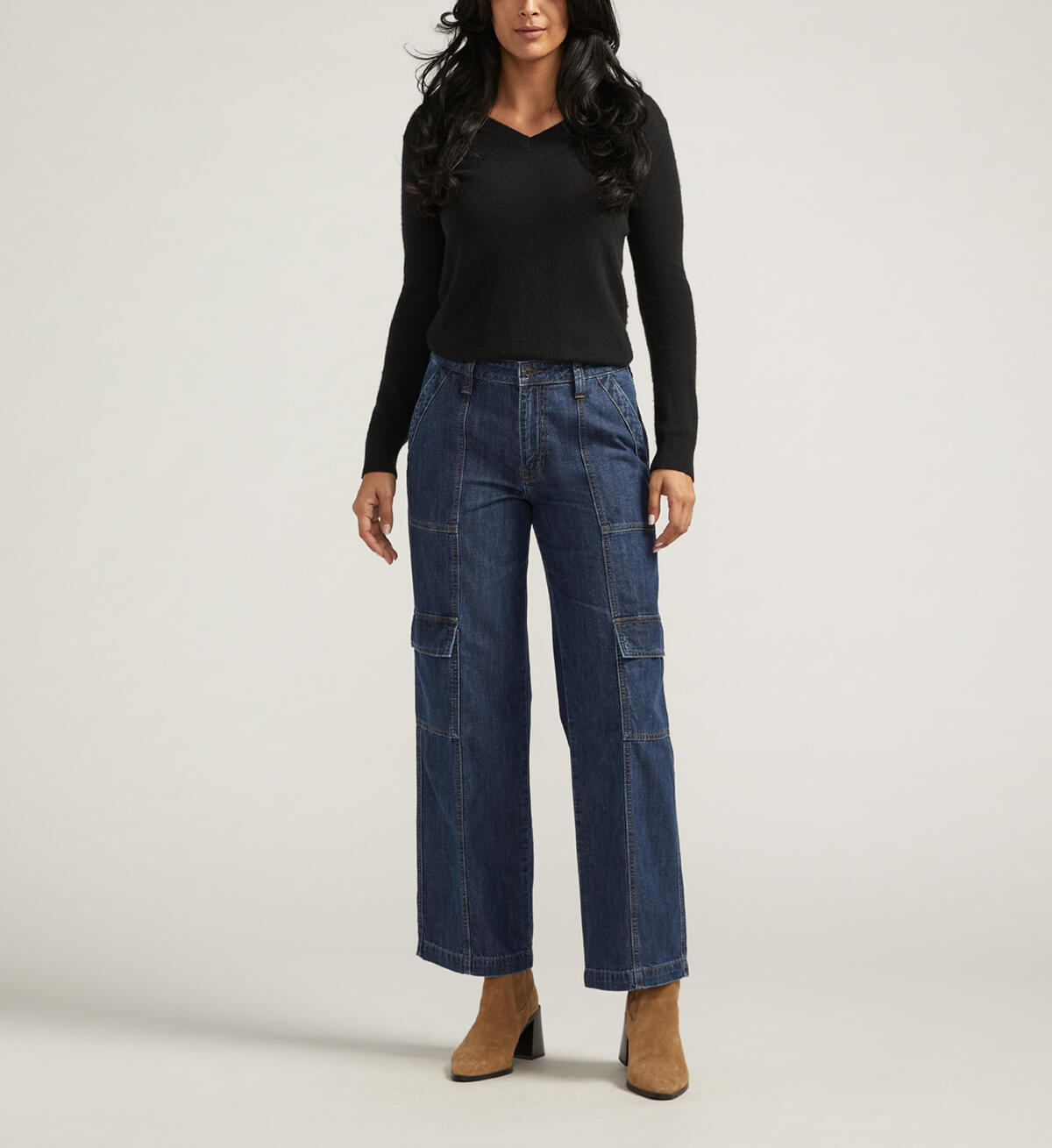 High Rise Wide Leg Cargo Jeans, Elysian Blue, hi-res image number 0