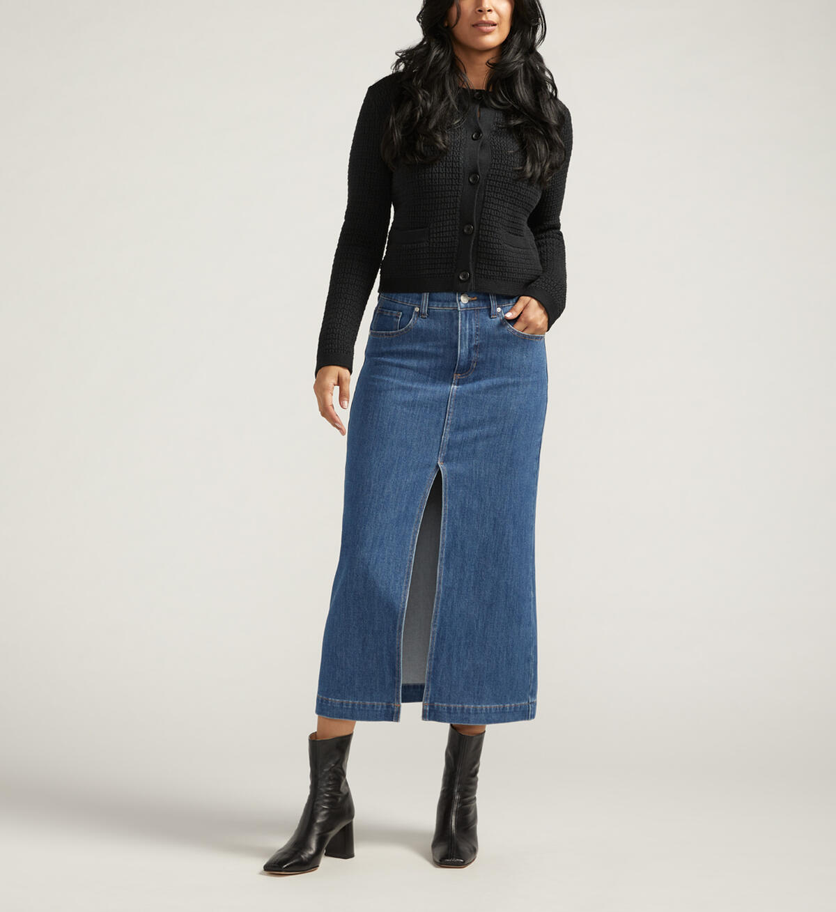 Bailey Midi Denim Skirt, L'Avenue Blue, hi-res image number 0